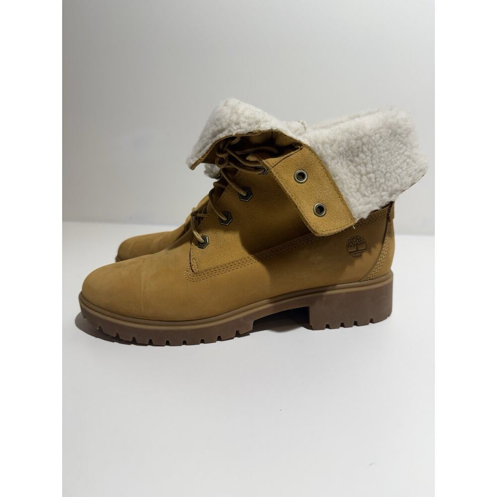 Timberland Jayne Teddy Fleece Fold Down Boots Wheat Nubuck Women’s 9.5